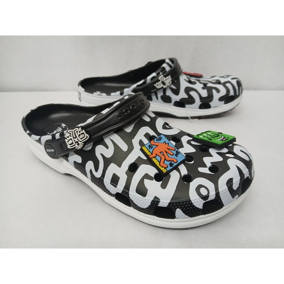 Crocs Keith Haring Classic Clogs 209488-001‎ Black White Size 7 Women
